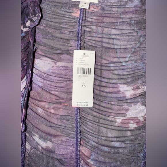 NWT Pilcro Collared Mesh Buttondown Shirt Dark Purple Floral Leaves Size XS - Picture 6 of 8